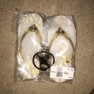 Michael Kors Gold Glitter Flip Flops